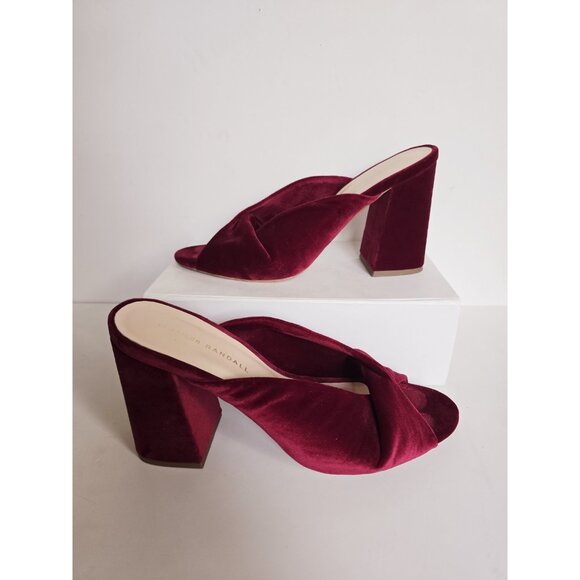 Loeffler Randall Laurel Twist Velvet Burgundy Mule Open Peep Toe Heels Sandals 9 - Picture 3 of 14